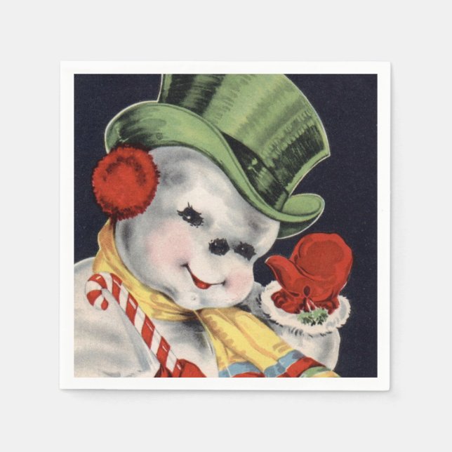 Vintage Christmas Snowman Holiday paper napkins (Front)