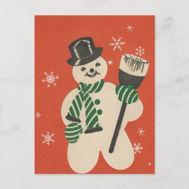 Vintage Christmas Snowman Holiday Postcard (Front)
