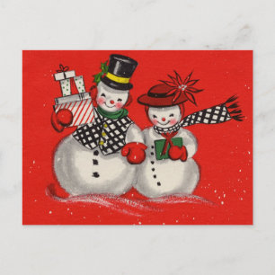 Vintage Christmas Snowman Holiday Postcard