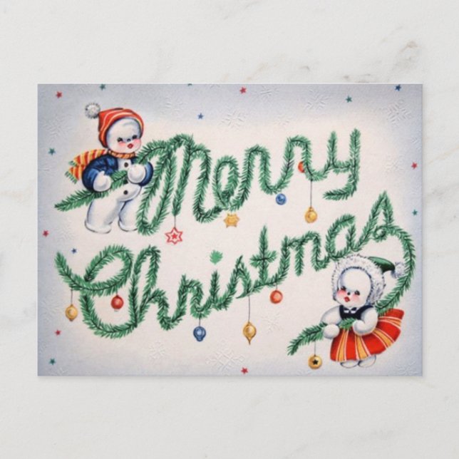 Vintage Christmas Snowman Holiday Postcard (Front)