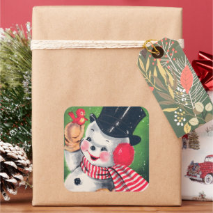 Vintage Christmas snowman Holiday retro sticker