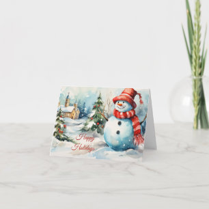 Vintage Christmas Snowman Illustration  Card