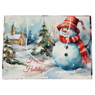 Vintage Christmas Snowman Illustration  Large Gift Bag