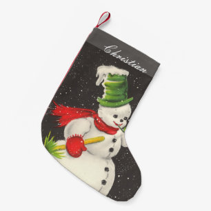 Vintage Christmas Snowman Personalised Small Christmas Stocking