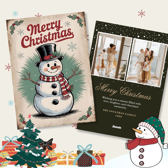 Vintage Christmas Snowman Photo Holiday Cards (Creator Uploaded)