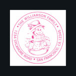 Vintage Christmas Snowman Round Return Address Self-inking Stamp<br><div class="desc">Christmas family round return address self-inking stamp with your name and address in pink ink stylish typography with a pretty hand drawn vintage Christmas snowman image. Simply add your name and address. Exclusively designed for you by Happy Dolphin Studio. If you need any help or matching products please contact us...</div>