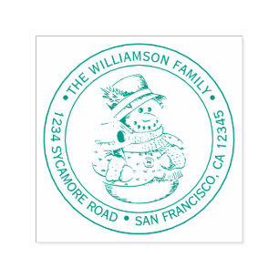 Vintage Christmas Snowman Round Return Address Self-inking Stamp