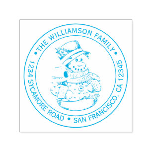 Vintage Christmas Snowman Round Return Address Self-inking Stamp