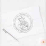 Vintage Christmas SnowMan Silver Return Address Cl Classic Round Sticker<br><div class="desc">Christmas family round return address sticker with your name and address in silver ink stylish typography with a pretty hand drawn vintage Christmas snowman on a white background. Simply add your name and address. Exclusively designed for you by Happy Dolphin Studio. If you need any help or matching products please...</div>