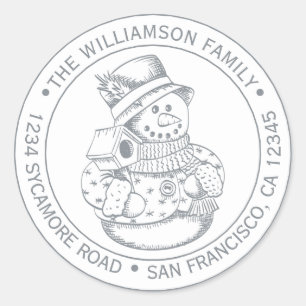 Vintage Christmas SnowMan Silver Return Address Classic Round Sticker