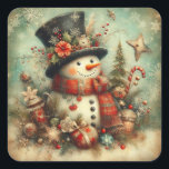 Vintage Christmas Snowman Square Sticker<br><div class="desc">Vintage Christmas Stickers. Snowman Stickers.
Pretty Christmas. Stickers for your gifts and surprises.
Small Business,  Retail Stickers 
Holiday Magic Stickers. Put these beautiful stickers on your gifts and surprises. 
Great for crafting,  adding to your products or stationary. 
These Pretty Stickers are great for that special message.</div>