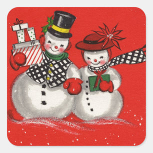 Vintage Christmas Snowman Square Sticker