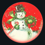 Vintage Christmas Snowman Sticker<br><div class="desc">Vintage Christmas Snowman Sticker.  This is a wonderful 1940s Christmas image.</div>