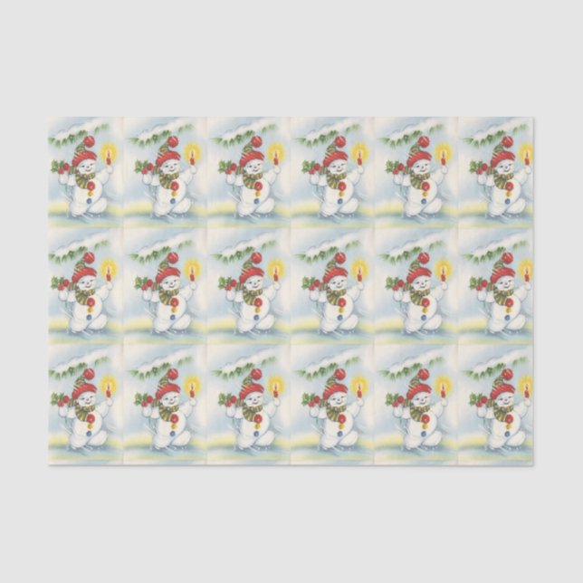 vintage christmas snowman tile party tissue tissue paper (Front)