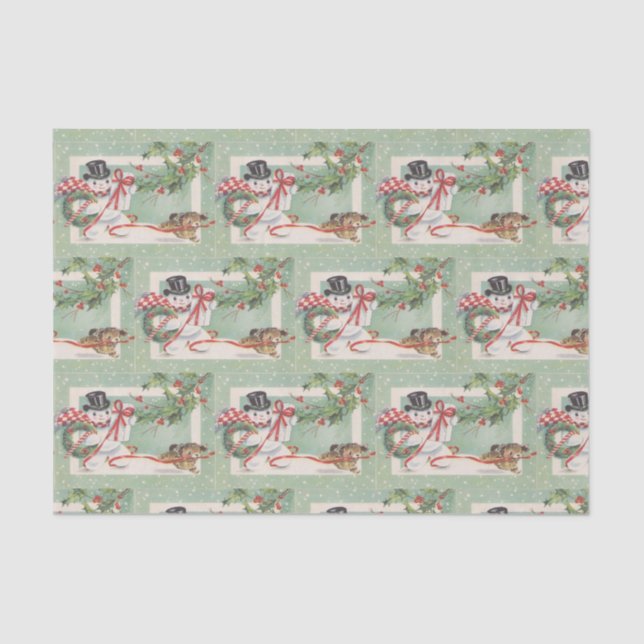 Vintage Christmas snowman tiled party tissue Tissue Paper (Front)
