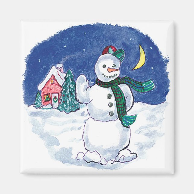 Vintage Christmas Snowman Waving Magnet (Front)