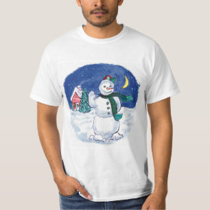 Vintage Christmas Snowman Waving T-Shirt