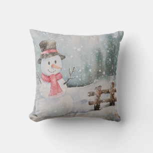 Vintage Christmas Snowman Winter Cushion