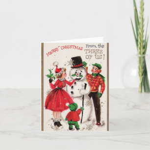 Vintage Christmas Snowman With Family Holiday Card
