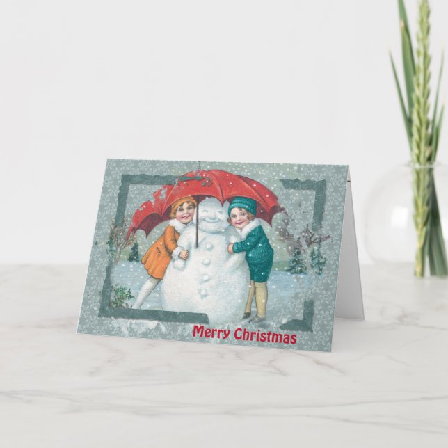 Vintage Christmas Snowman with Kids Holiday Card (Front)
