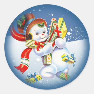 Vintage Christmas Snowman with Presents Classic Round Sticker