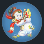 Vintage Christmas Snowman with Presents Classic Round Sticker<br><div class="desc">Vintage Christmas snowman with presents sticker.  This is a wonderful 1940s Christmas image.</div>