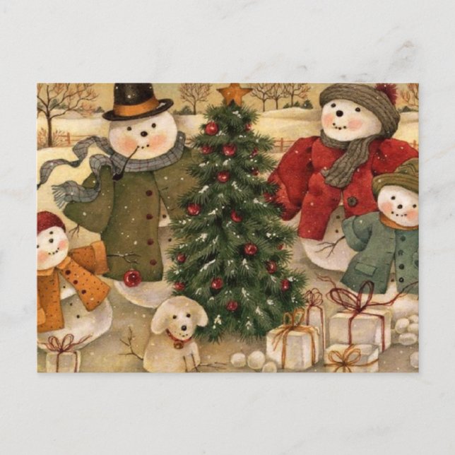 Vintage Christmas Snowmen Holiday Postcard (Front)