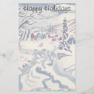 Vintage Christmas, Snowscape with Winter Village Stationery