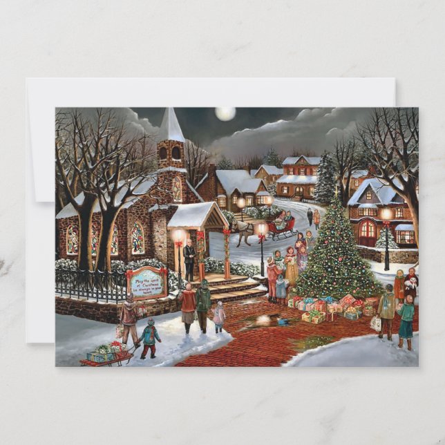 Vintage Christmas snowy landscape Holiday Card (Front)