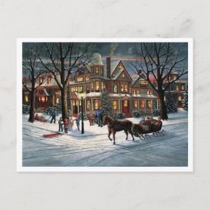 Vintage Christmas snowy landscape Holiday Postcard