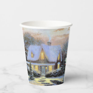 Vintage Christmas snowy landscape Paper Cups