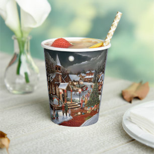 Vintage Christmas snowy landscape Paper Cups