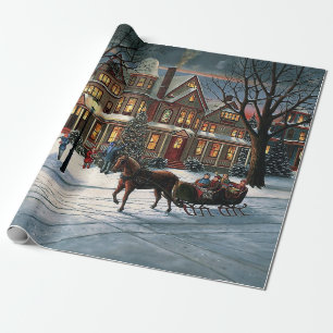Vintage Christmas snowy landscape Wrapping Paper