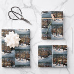 Vintage Christmas snowy landscape Wrapping Paper Sheet<br><div class="desc">Vintage Christmas snowy landscape with horse drawn sleigh ride</div>