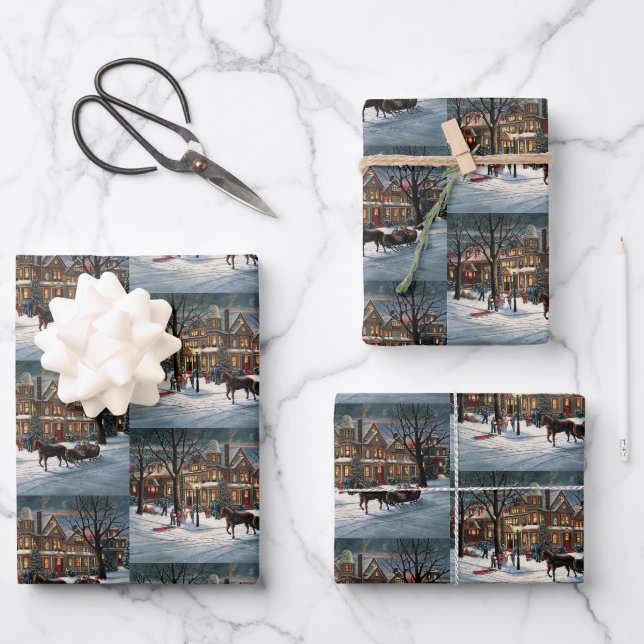 Vintage Christmas snowy landscape Wrapping Paper Sheet (Front)