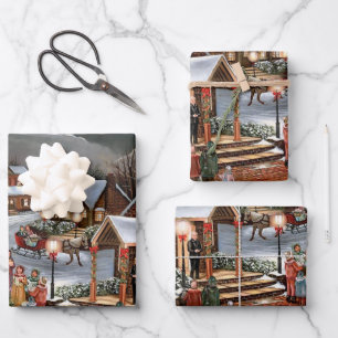 Vintage Christmas snowy landscape Wrapping Paper Sheet