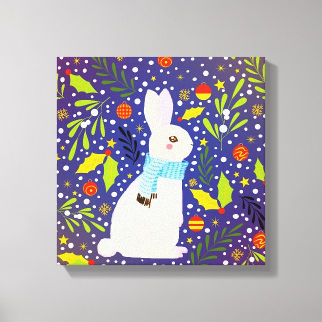 Vintage Christmas Snowy Rabbit Winter  Canvas Print (Front)