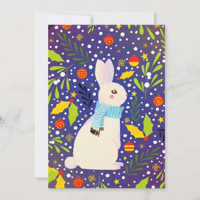 Vintage Christmas Snowy Rabbit Winter  Holiday Card (Front)