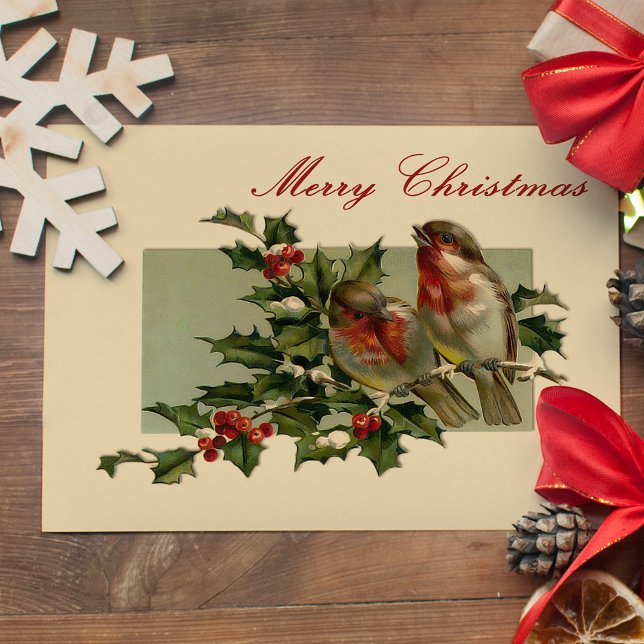 Vintage Christmas Songbirds and Holly Postcard (Creator Uploaded)