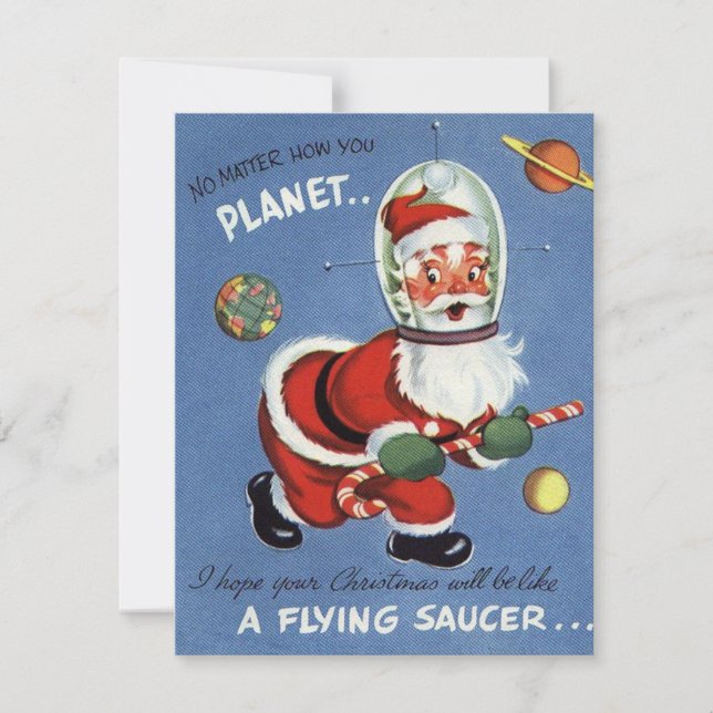 Vintage Christmas Space Santa Holiday Card (Front)