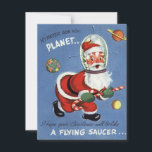 Vintage Christmas Space Santa Holiday Card<br><div class="desc">Cute Retro Vintage Christmas Santa Claus In Space Holiday Card.</div>
