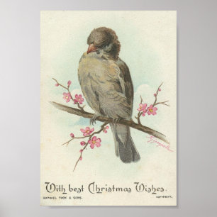 Vintage Christmas Sparrow Poster