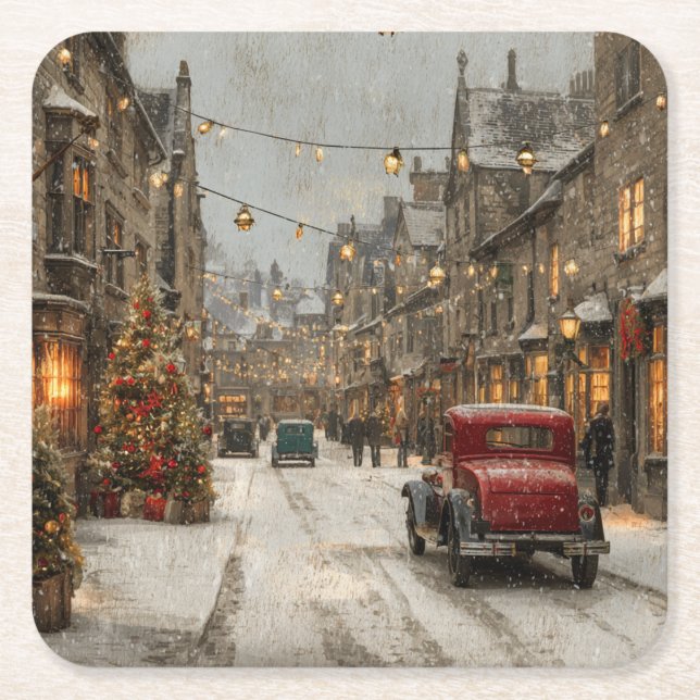 Vintage Christmas Square Paper Coaster (Front)