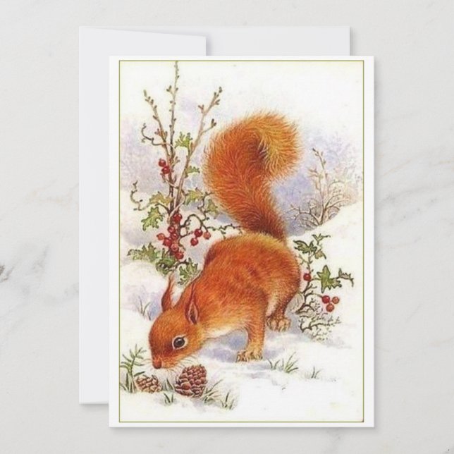 Vintage Christmas Squirrel Holiday Card (Front)
