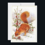 Vintage Christmas Squirrel Holiday Card<br><div class="desc">Cute Retro Vintage Merry Christmas Squirrel In Snow And Holly Holiday Card.</div>