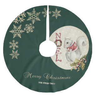 Vintage Christmas Squirrel, Snowflakes  Brushed Polyester Tree Skirt