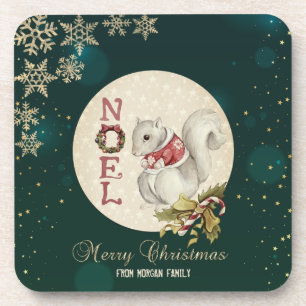 Vintage Christmas Squirrel, Snowflakes Coaster