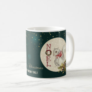 Vintage Christmas Squirrel, Snowflakes  Coffee Mug