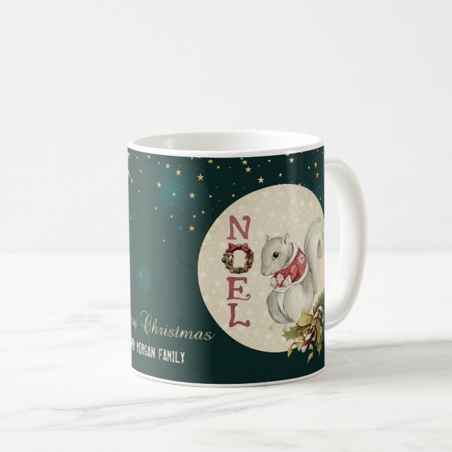 Vintage Christmas Squirrel, Snowflakes  Coffee Mug (Front Right)