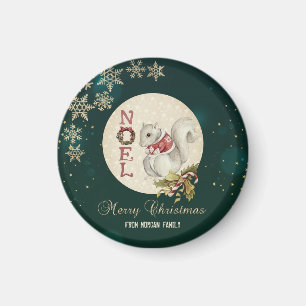 Vintage Christmas Squirrel, Snowflakes Magnet